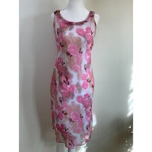Vtg 90s Y2K Chiffon Floral Dress Pink S Fairycore Romantic Balletcore French